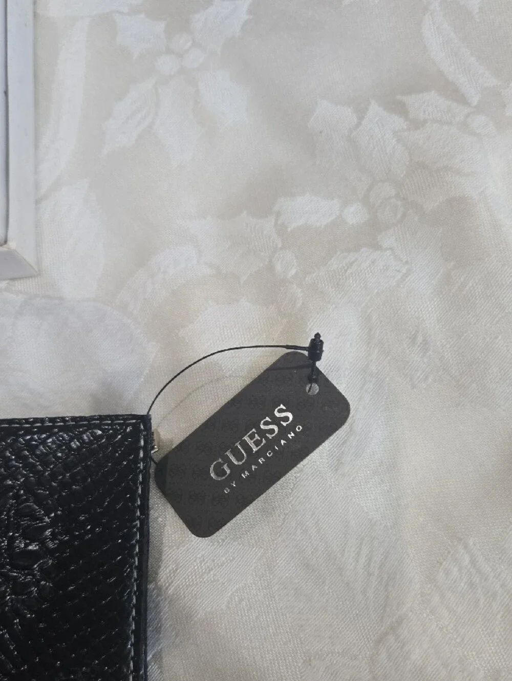 GUESS Black Croc-Embossed Checkbook & Card Holder with Silver Hardware